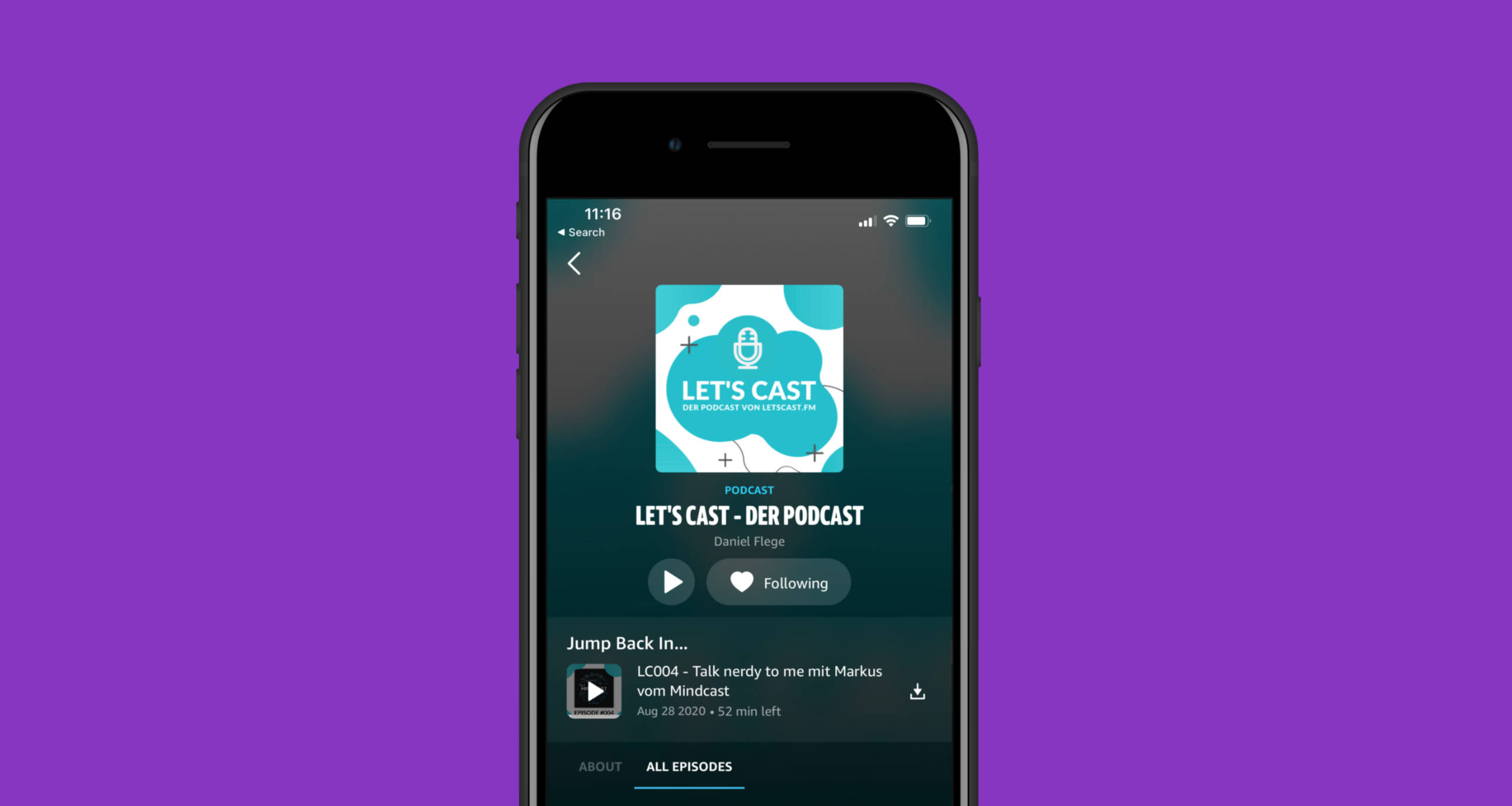 iPhone mit Amazon Music Podcast App