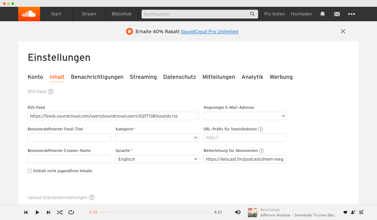 Podcast Umleitung bei SoundCloud einrichten